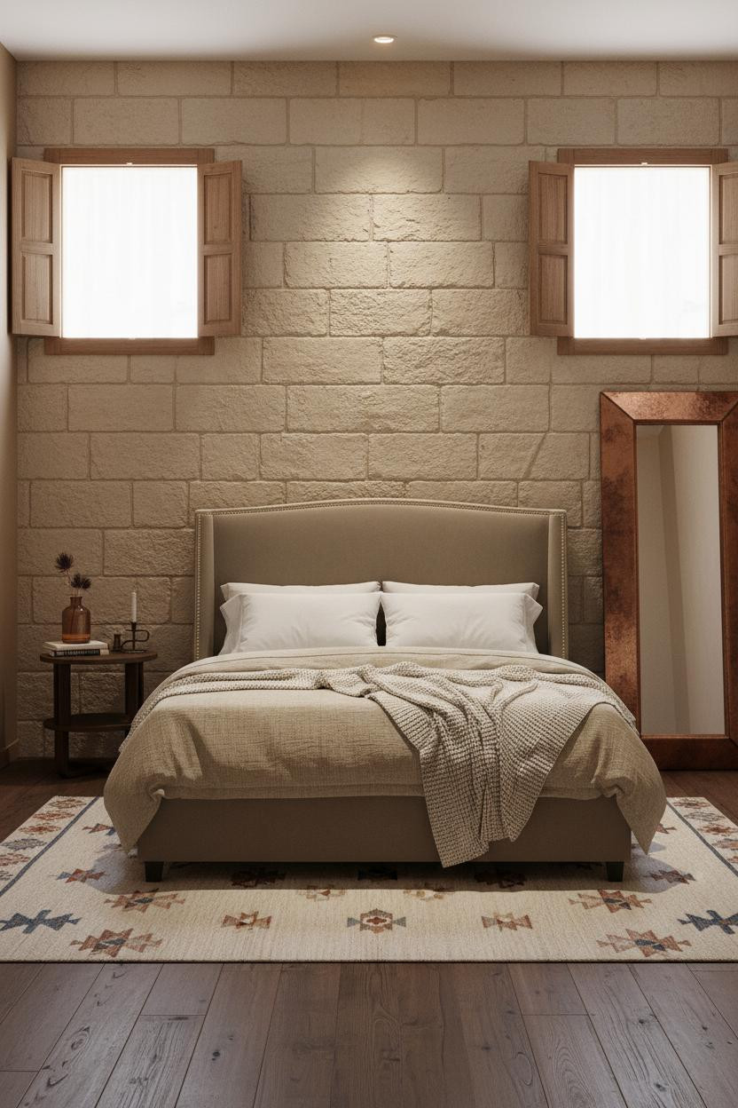 Spanish Mediterranean Bedroom Stone Accent