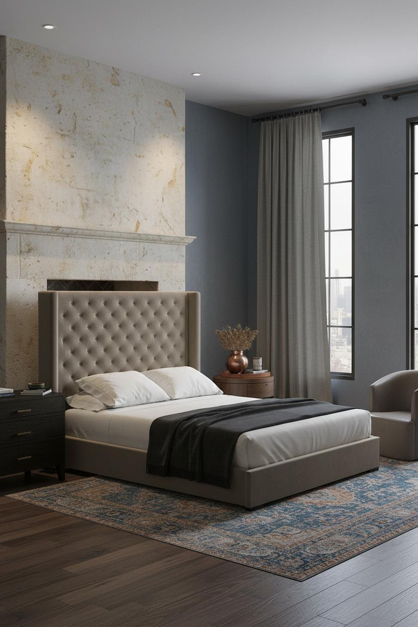 Spanish Mediterranean Bedroom Stone Fireplace