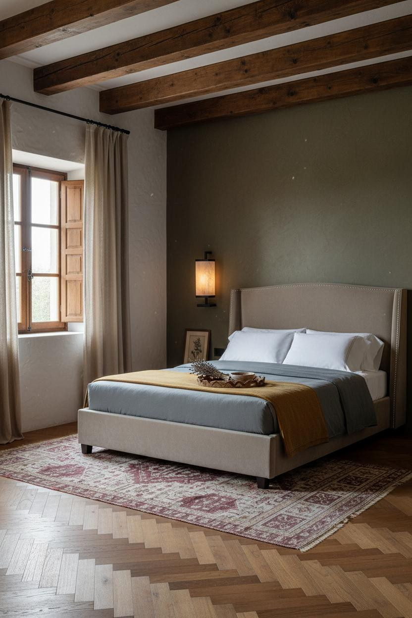 Spanish Mediterranean Bedroom Timber Beam Moorish Design