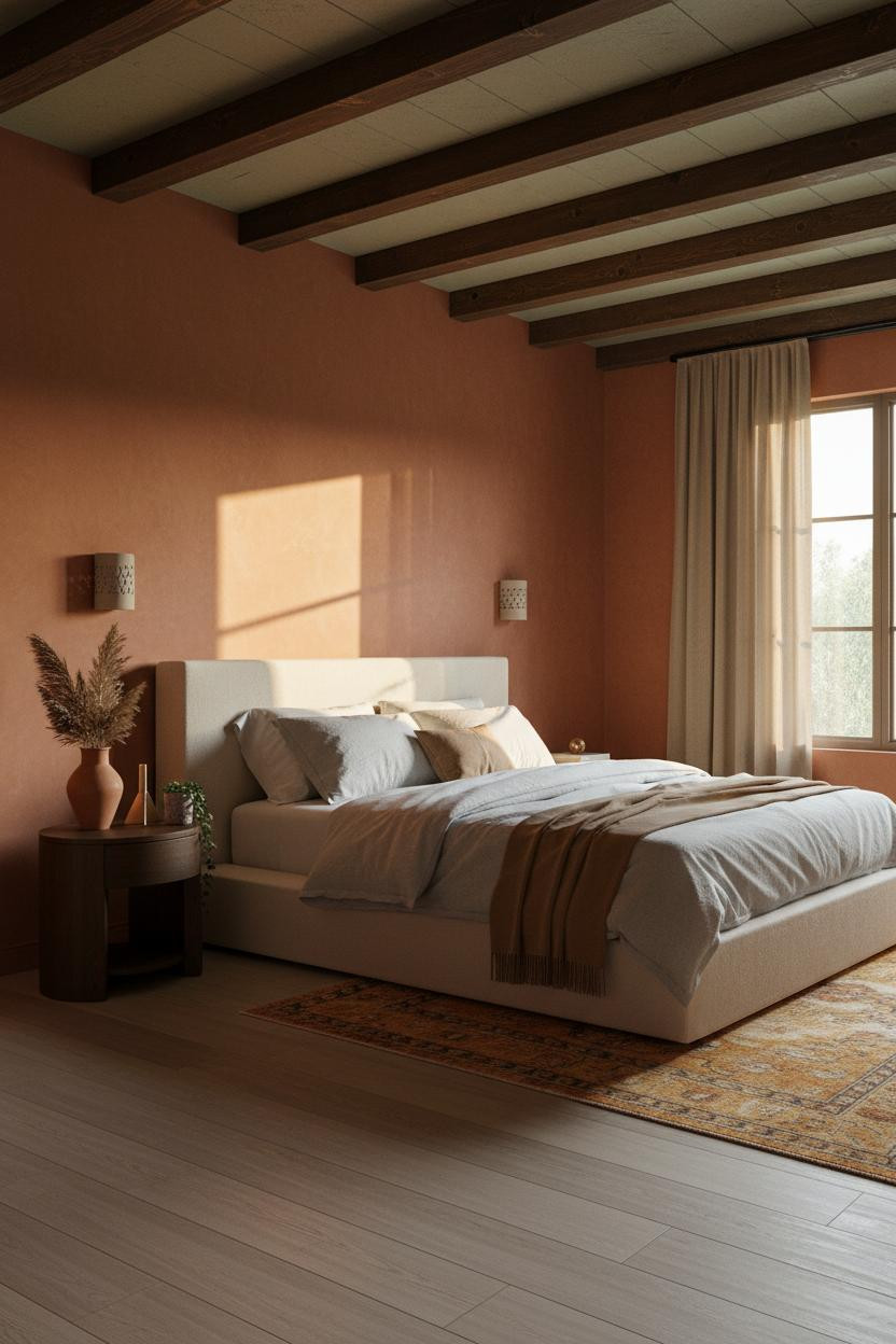 Spanish Mediterranean Bedroom Wooden Beams