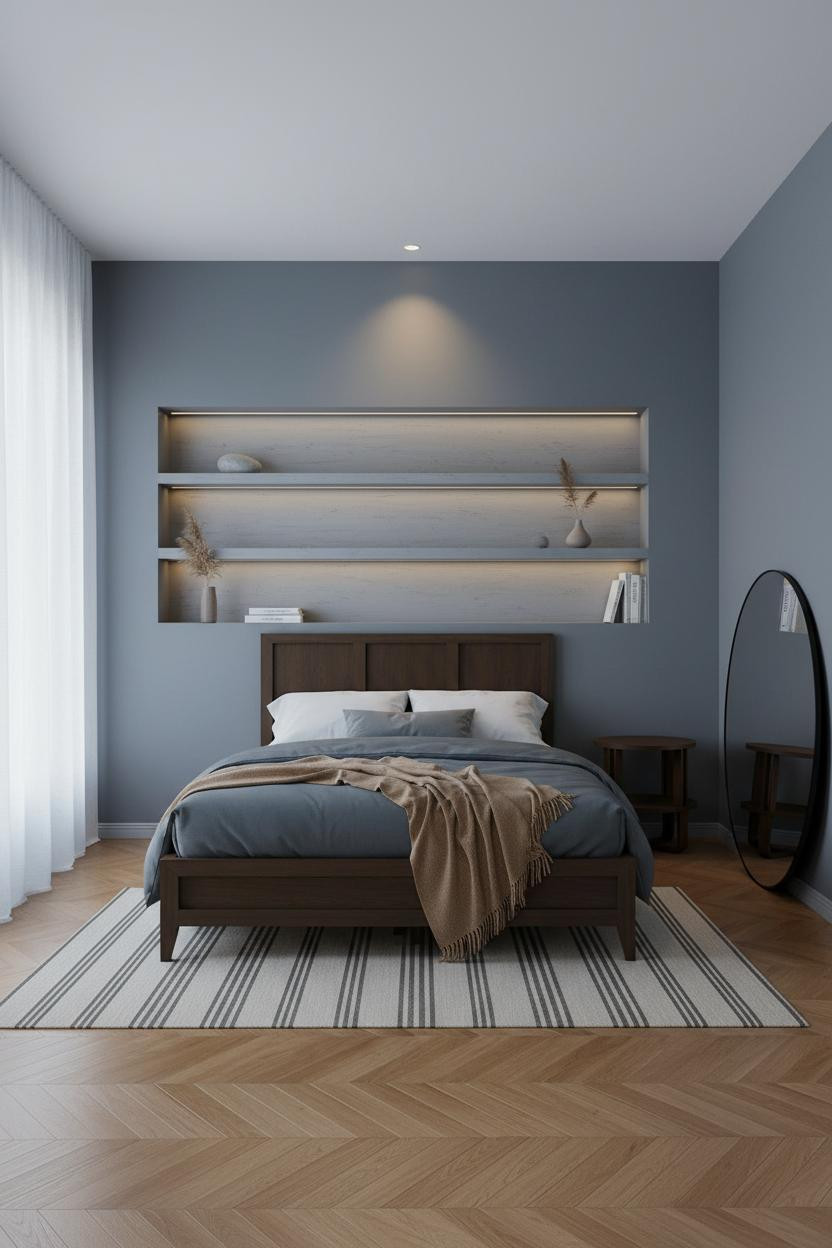 Stockholm Bedroom Ash Shelving Slate Walls