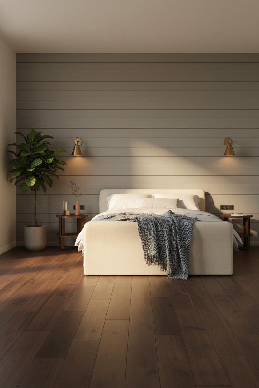 Stockholm Bedroom Japandi Shiplap Greige