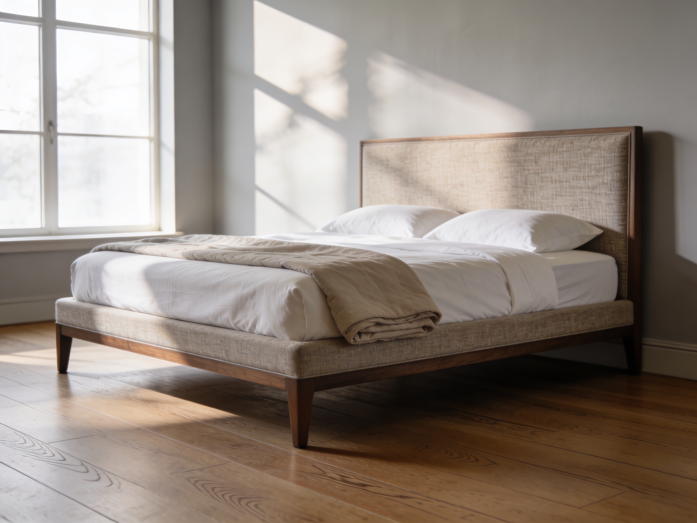 Types of bed frames 2026 — modern elegant bedroom with upholstered platform frame