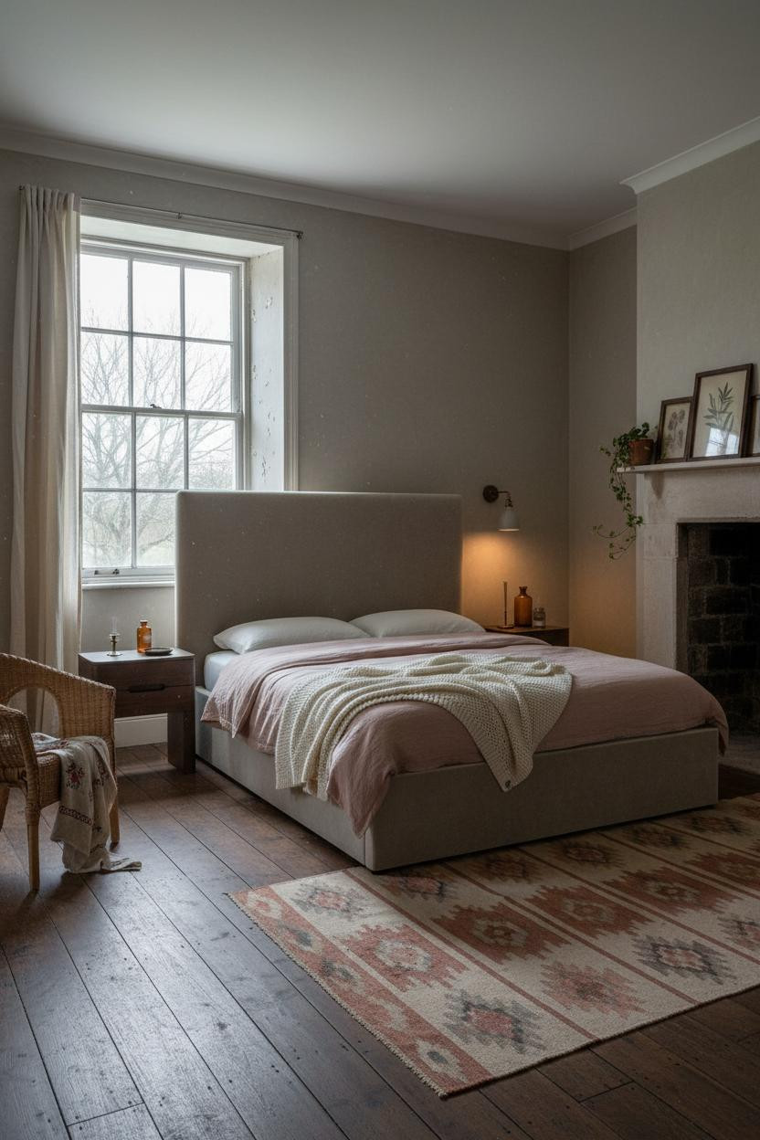 Vintage Cottagecore Bedroom Fireplace Sash Window