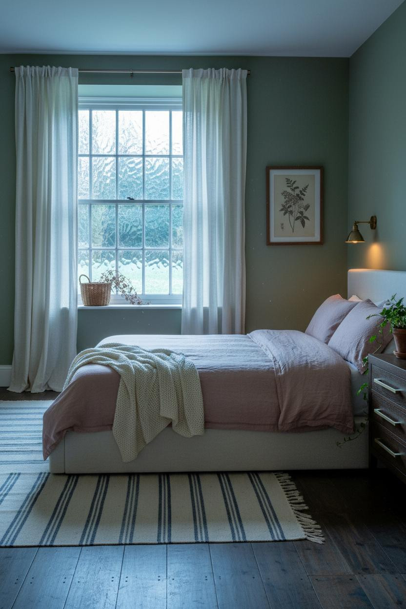 Vintage Cottagecore Bedroom Moss Green Sash Window