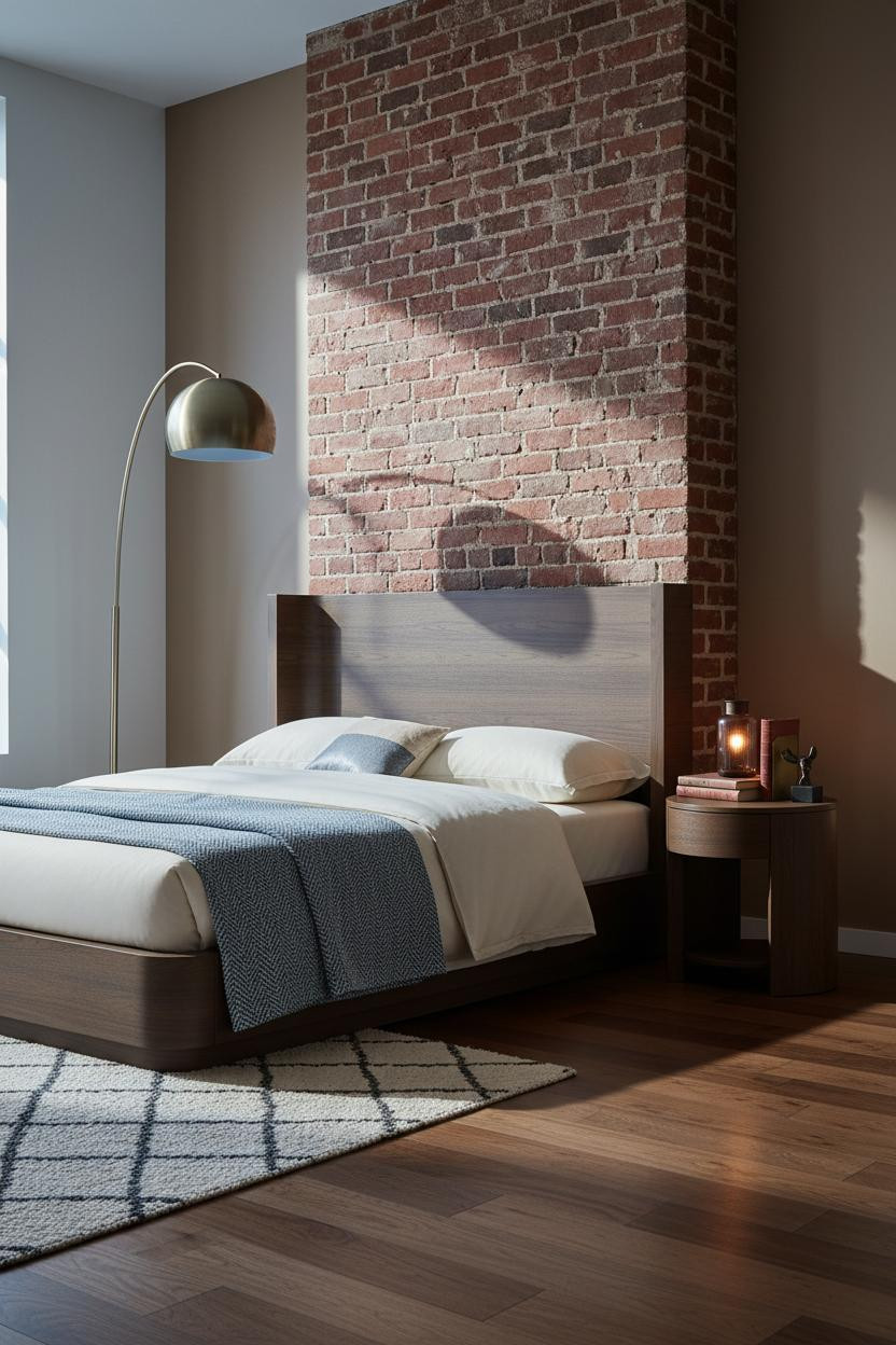 Vintage Modern Bedroom Brick Walnut