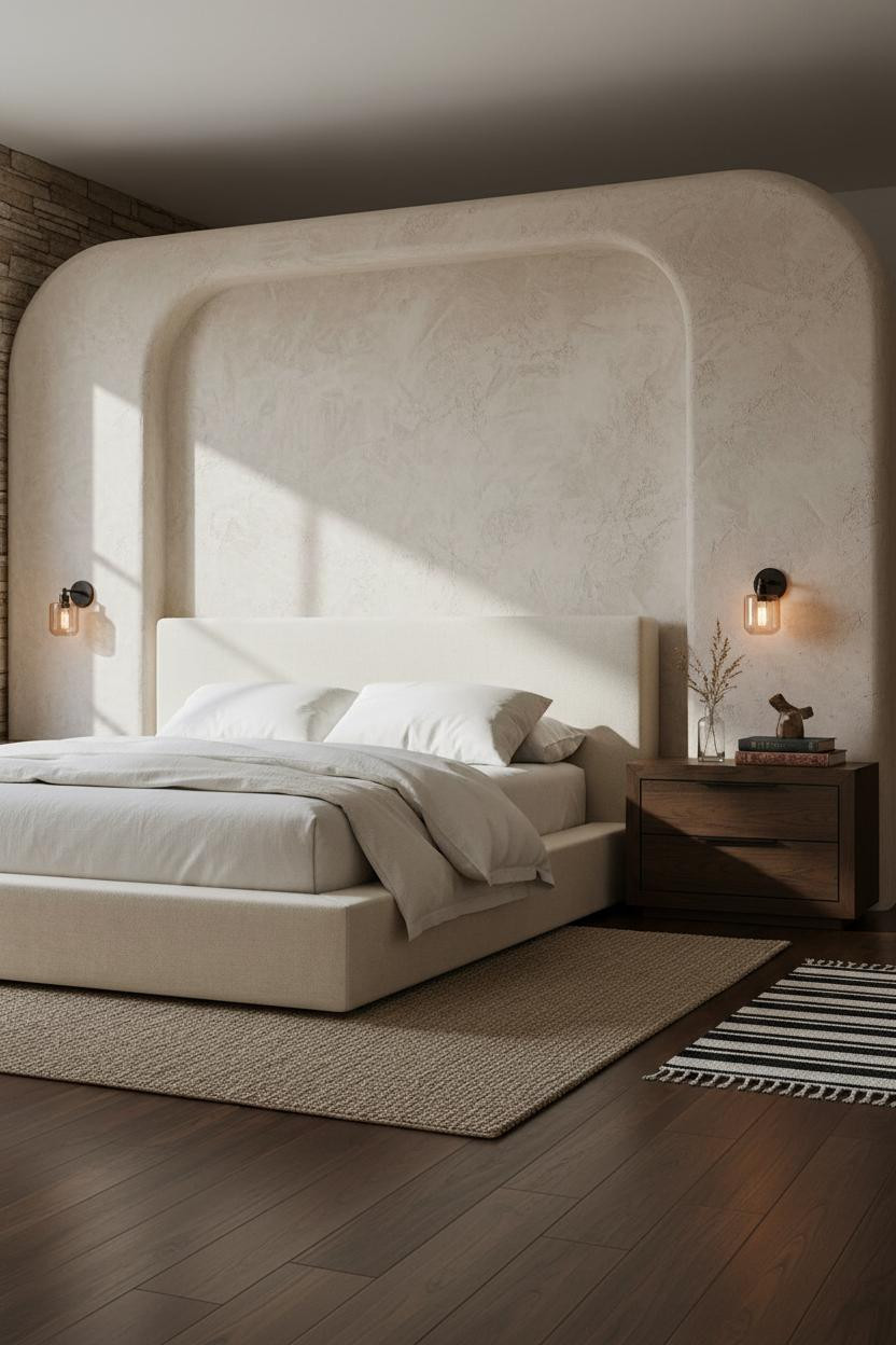 Vintage Modern Bedroom Curved Plaster Accent