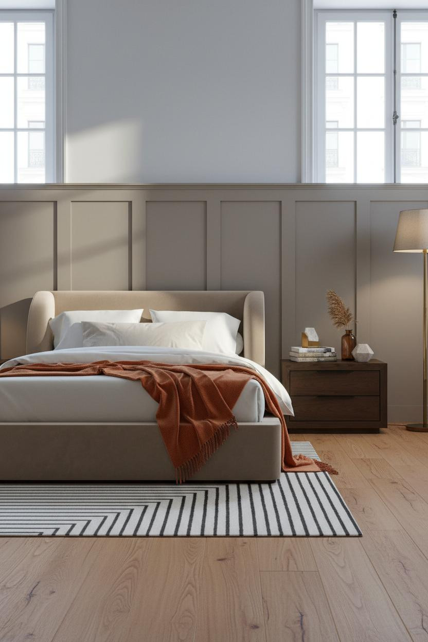 Vintage Modern Bedroom Wainscoting Design