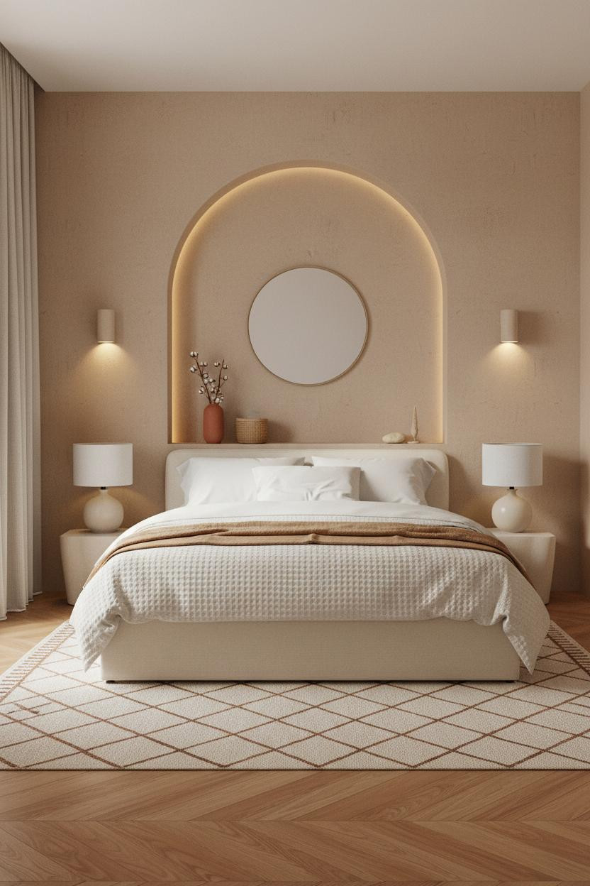 Warm Minimalist Bedroom Earthy Plaster