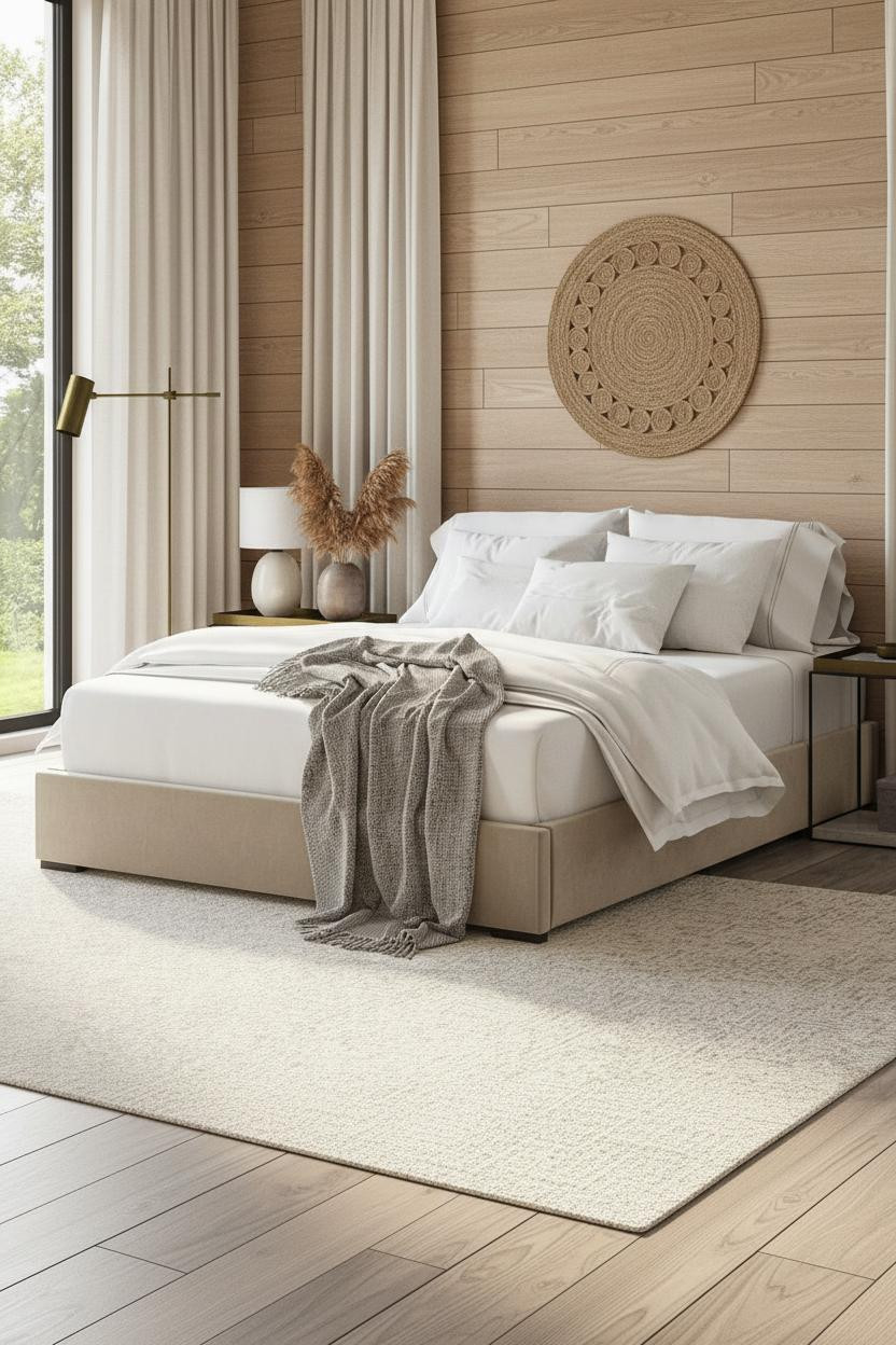 Warm Minimalist Bedroom Honey Shiplap