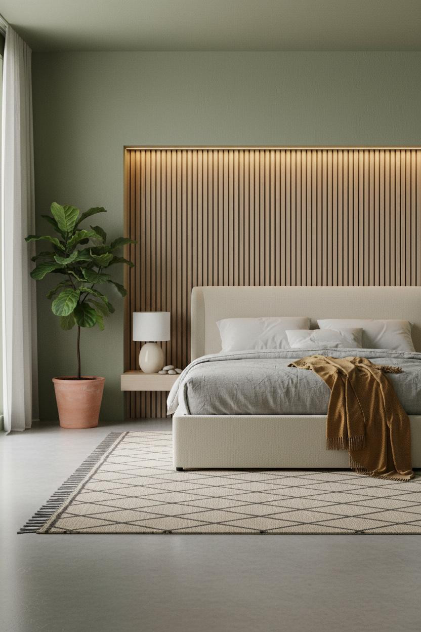 Warm Minimalist Bedroom Oak Paneling
