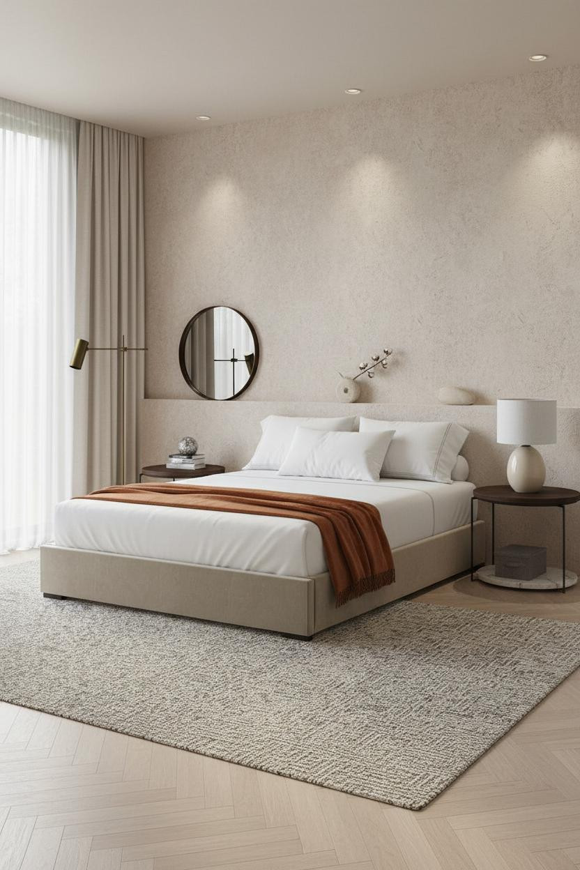 Warm Minimalist Bedroom Textured Plaster