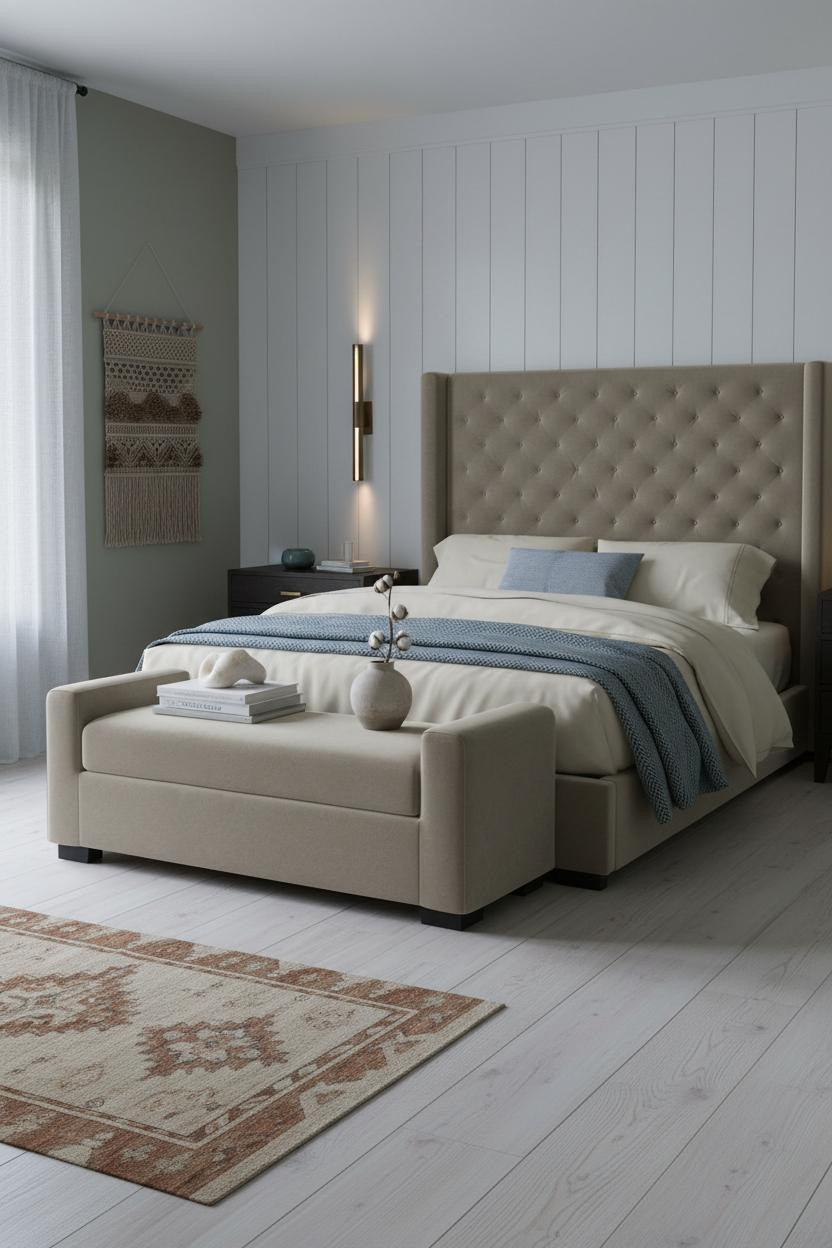 Warm Minimalist Bedroom Whitewashed Accent Wall