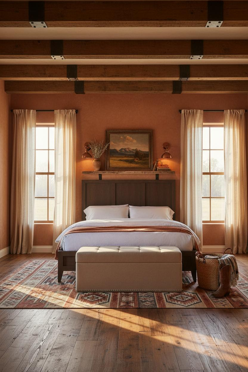 Western Bedroom Decor Rustic Farmhouse Exposed Beams