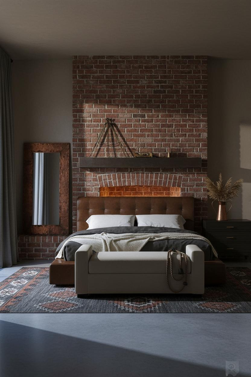 Western Bedroom Ideas Moody Chic Design with Fireplace