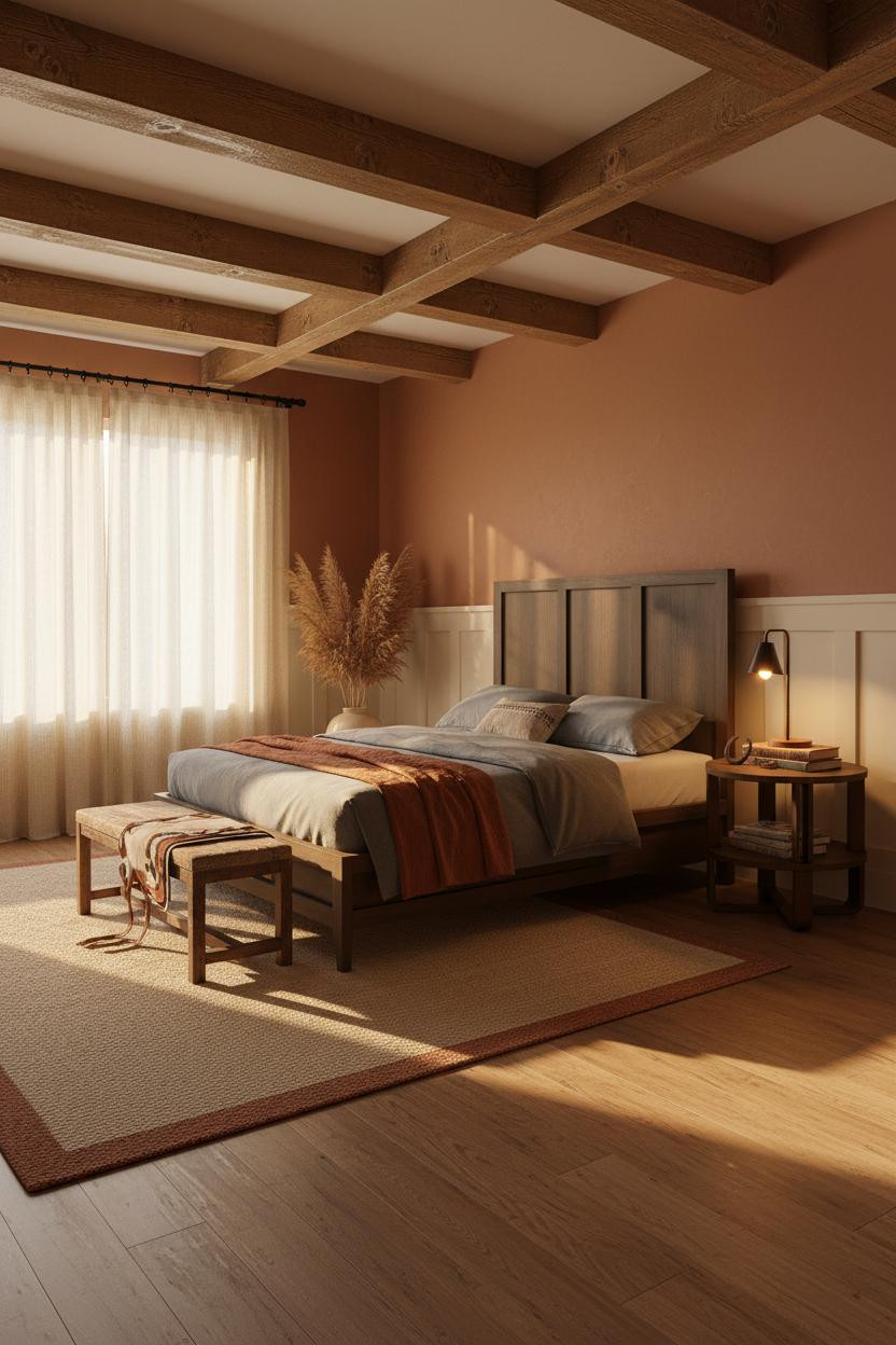 Western Bedroom Ideas Rustic Chic Design with Warm Wood Beams