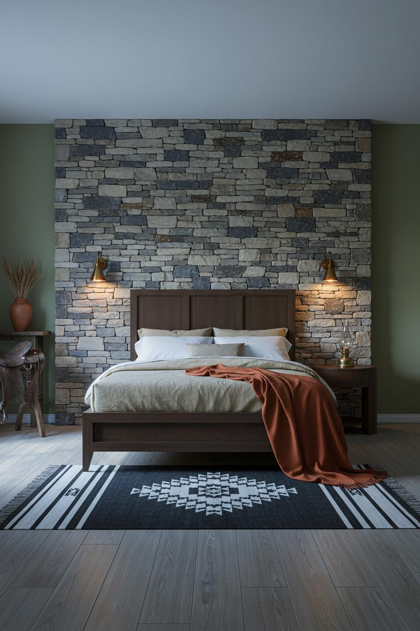 Western Bedroom Stone Accent Wall