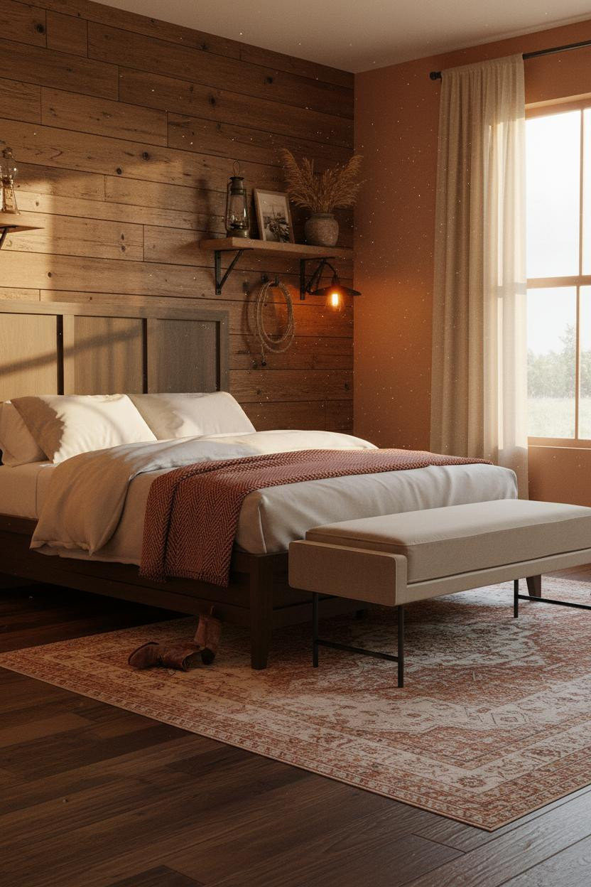 Western Chic Bedroom Cedar Accent Wall