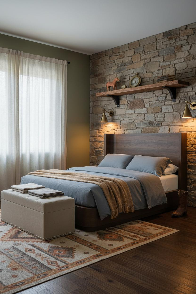 Western Chic Bedroom Japandi Stone Accent