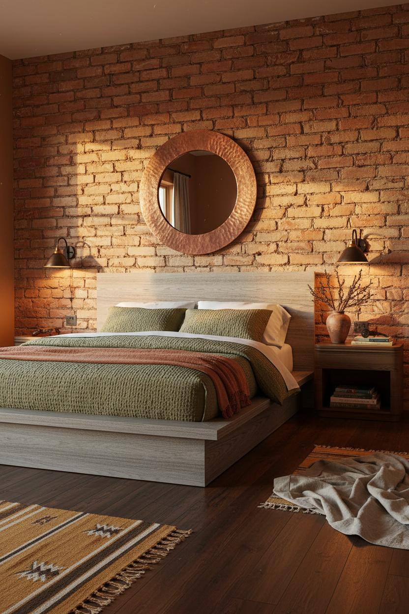 Western Farmhouse Bedroom Adobe Brick Copper