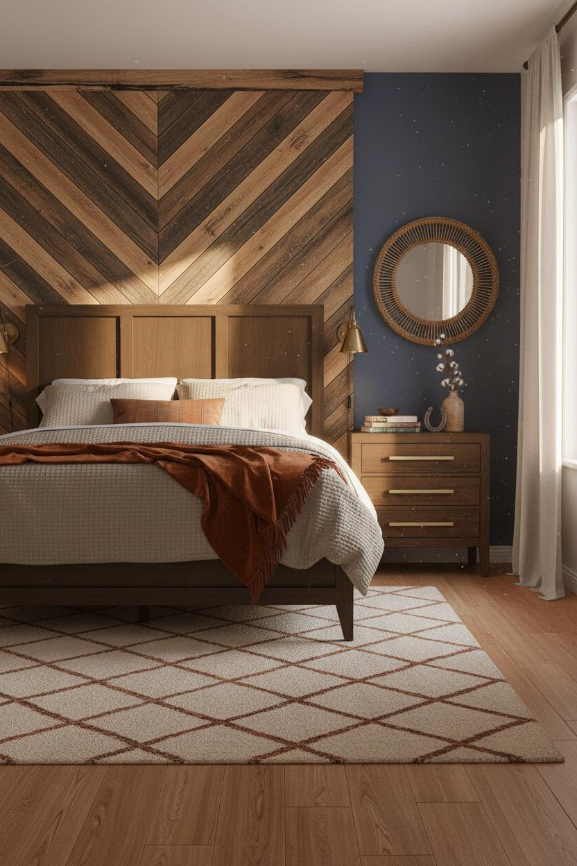 Western Farmhouse Bedroom Herringbone Accent Wall