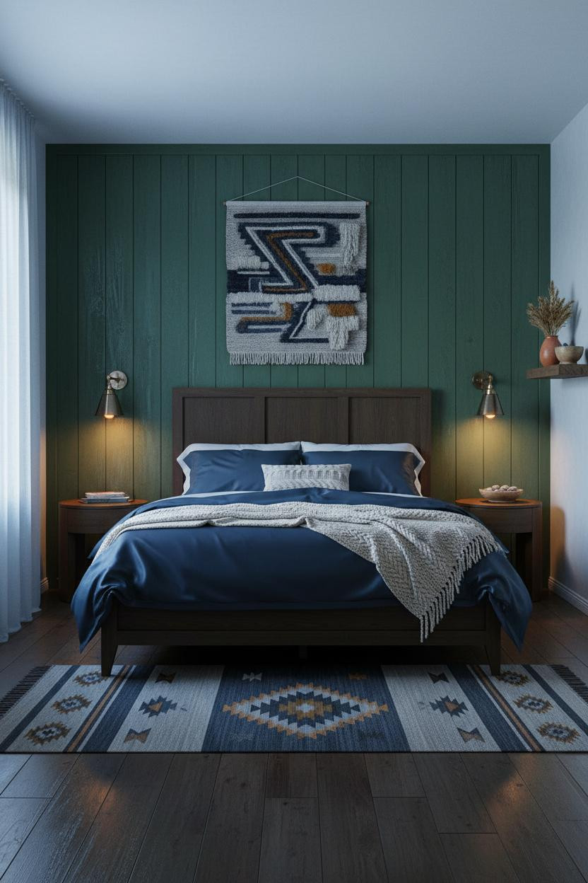 Western Farmhouse Bedroom Moss Green Accent Wall