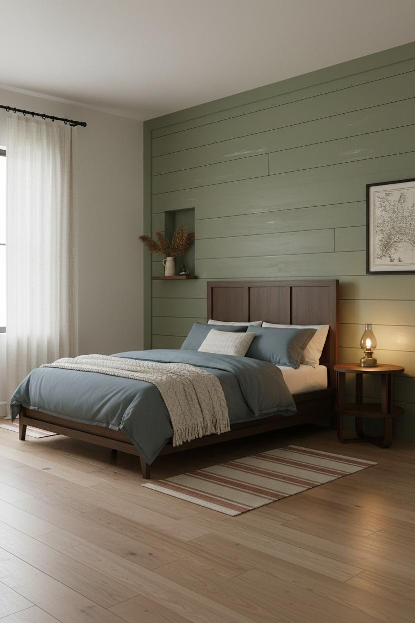 Western Farmhouse Bedroom Sage Shiplap Rustic