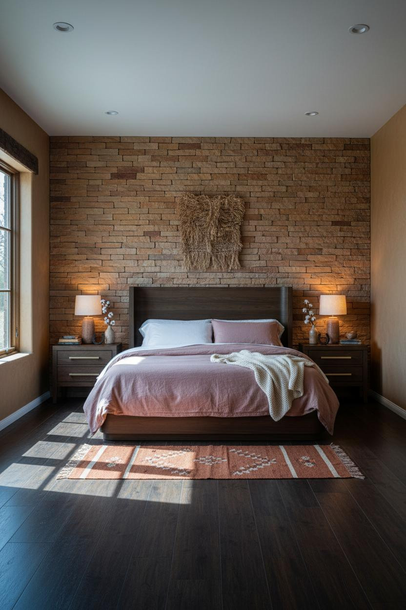 Western Farmhouse Bedroom Stone Accent Wall
