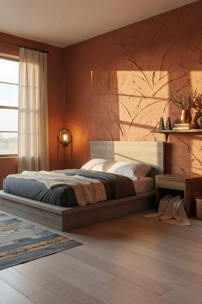 Western Farmhouse Bedroom Terracotta Plaster