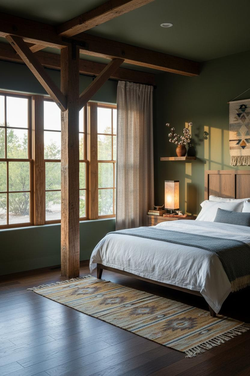 Western Farmhouse Bedroom Timber Amber Light