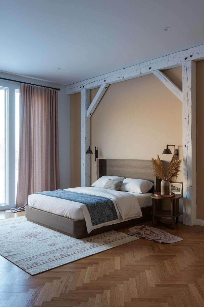 Western Farmhouse Bedroom Whitewashed Beams