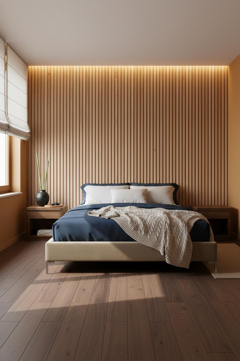 Zen Bedroom Wabi Sabi Cedar Wall