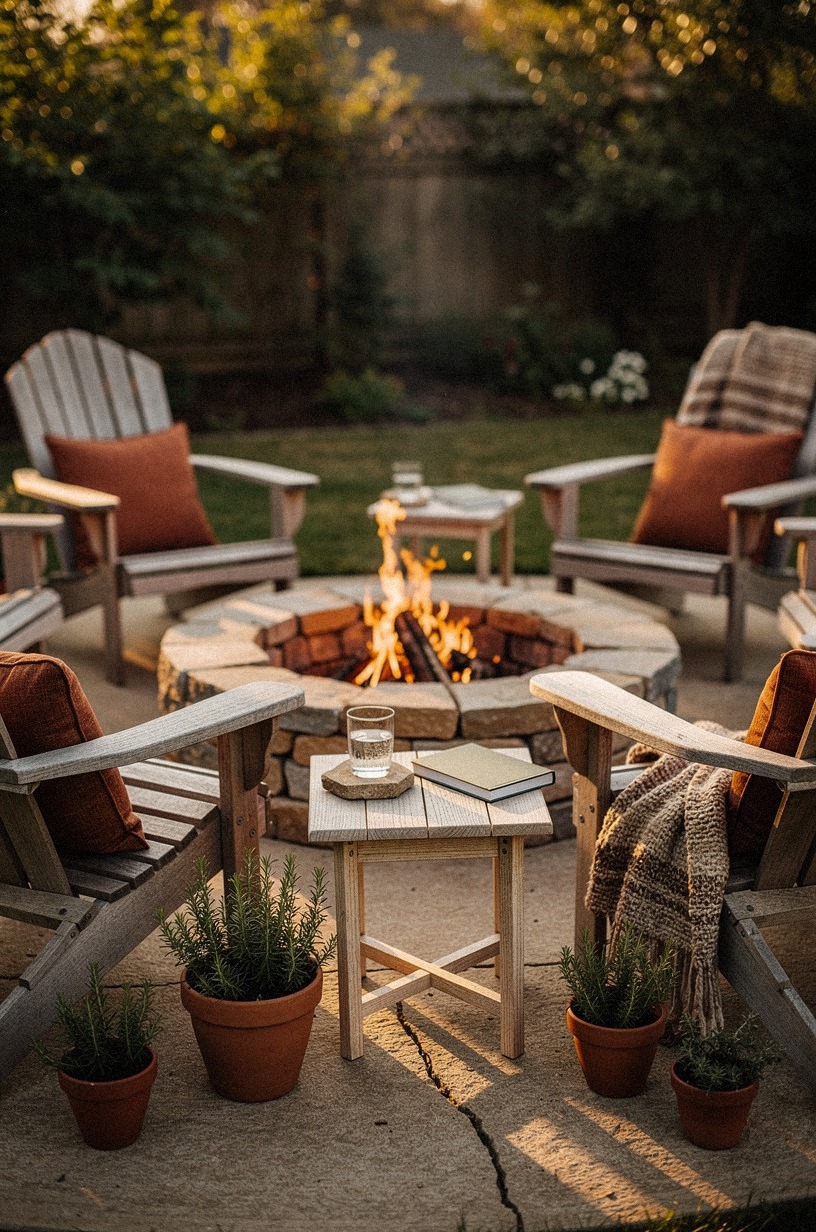 Start with a stone fire pit as the backyard anchor