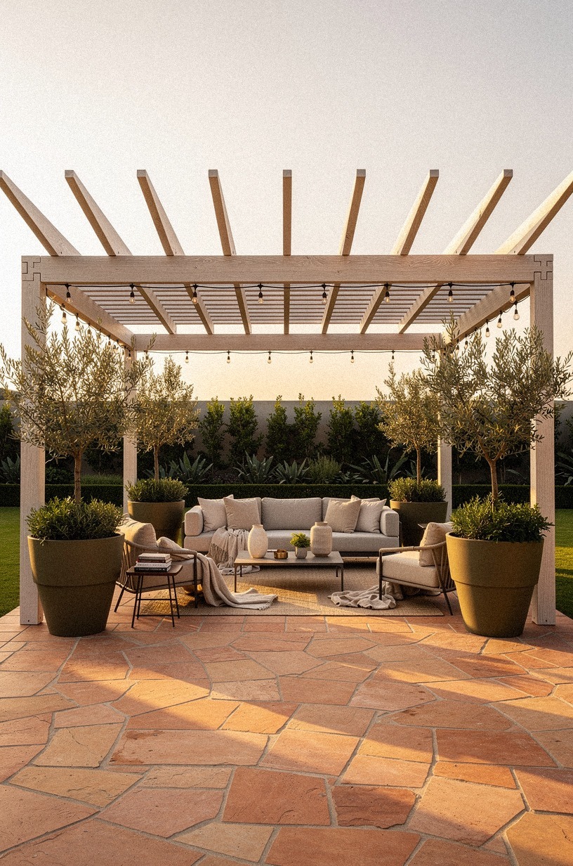 Extend the patio with a slatted pergola