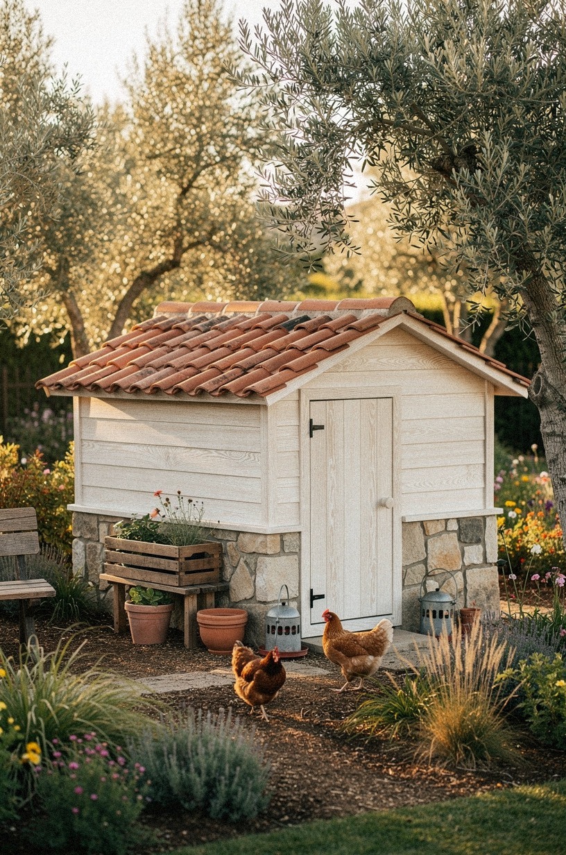 Build a coop from cerused white oak with a terracotta roof