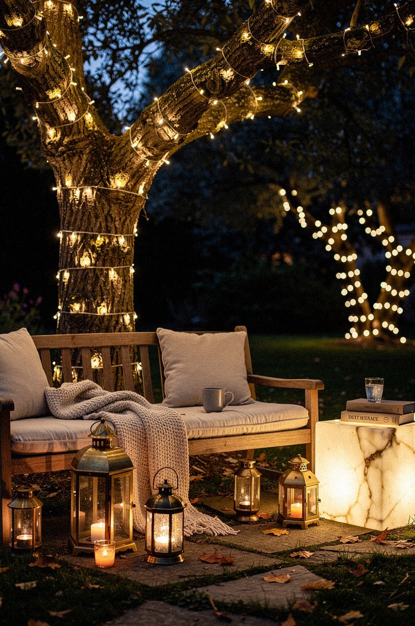 Wrap fairy lights around tree trunks and branches
