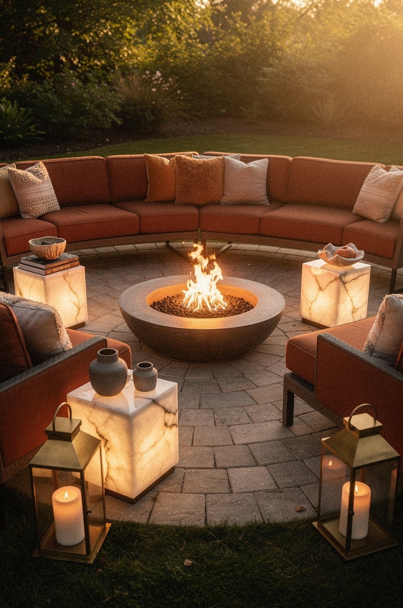 Anchor the seating around a circular paver border for defined gathering