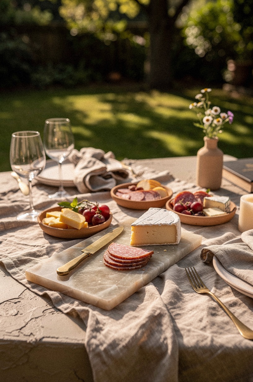 Set a low grazing board on linen