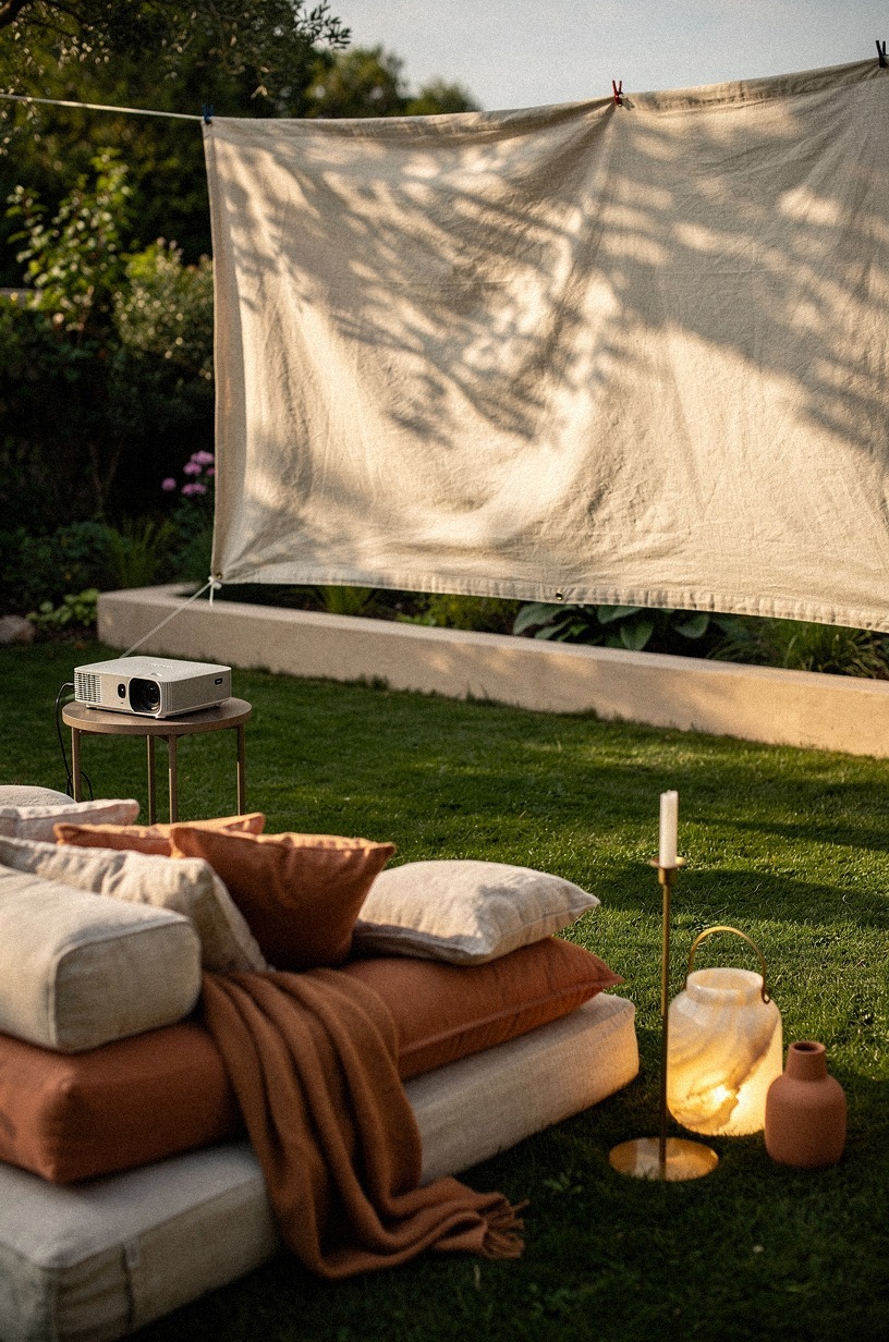 Anchor the movie wall with canvas drop cloth