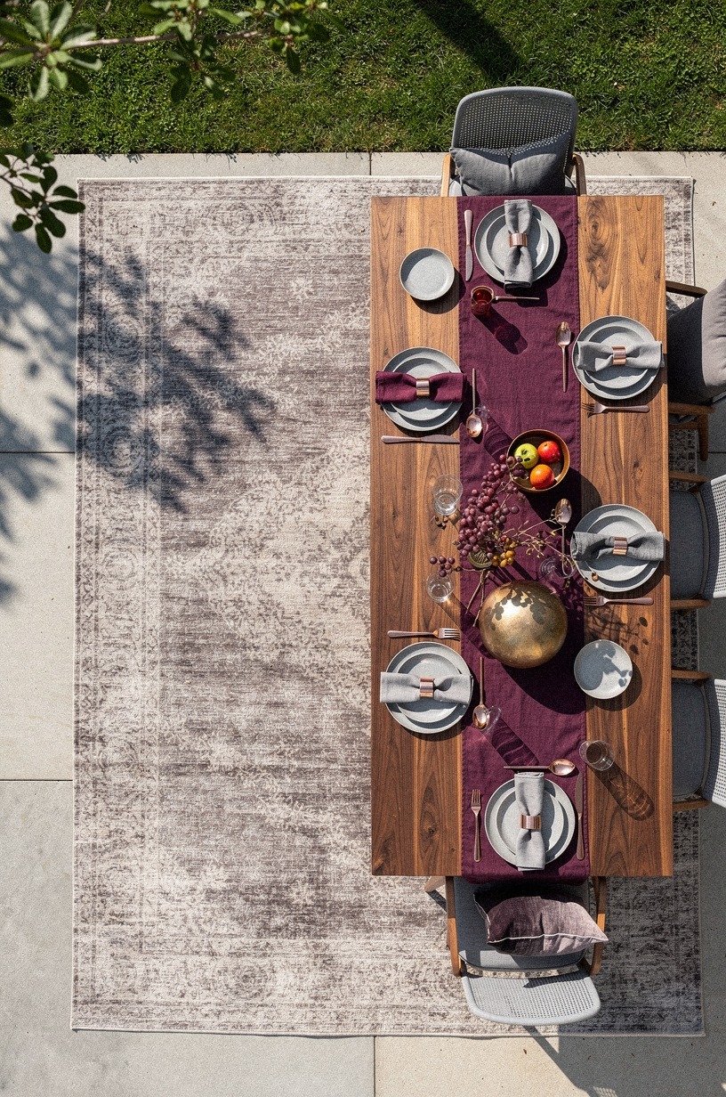 Soften the slab with a weathered outdoor rug