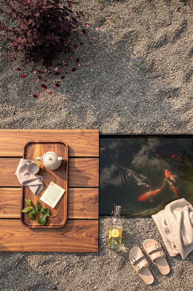 Frame the pond with cedar stepping pads