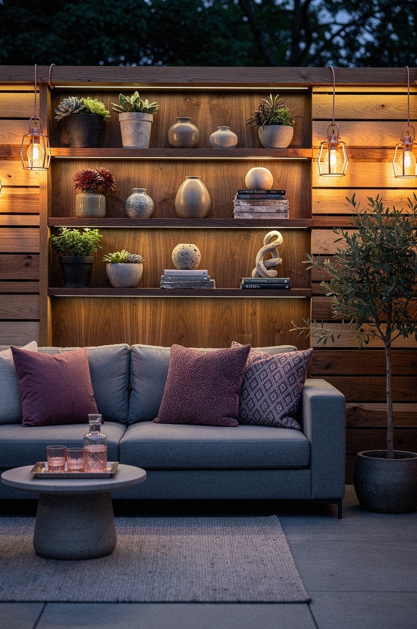 Install book-matched walnut shelving in a cozy corner