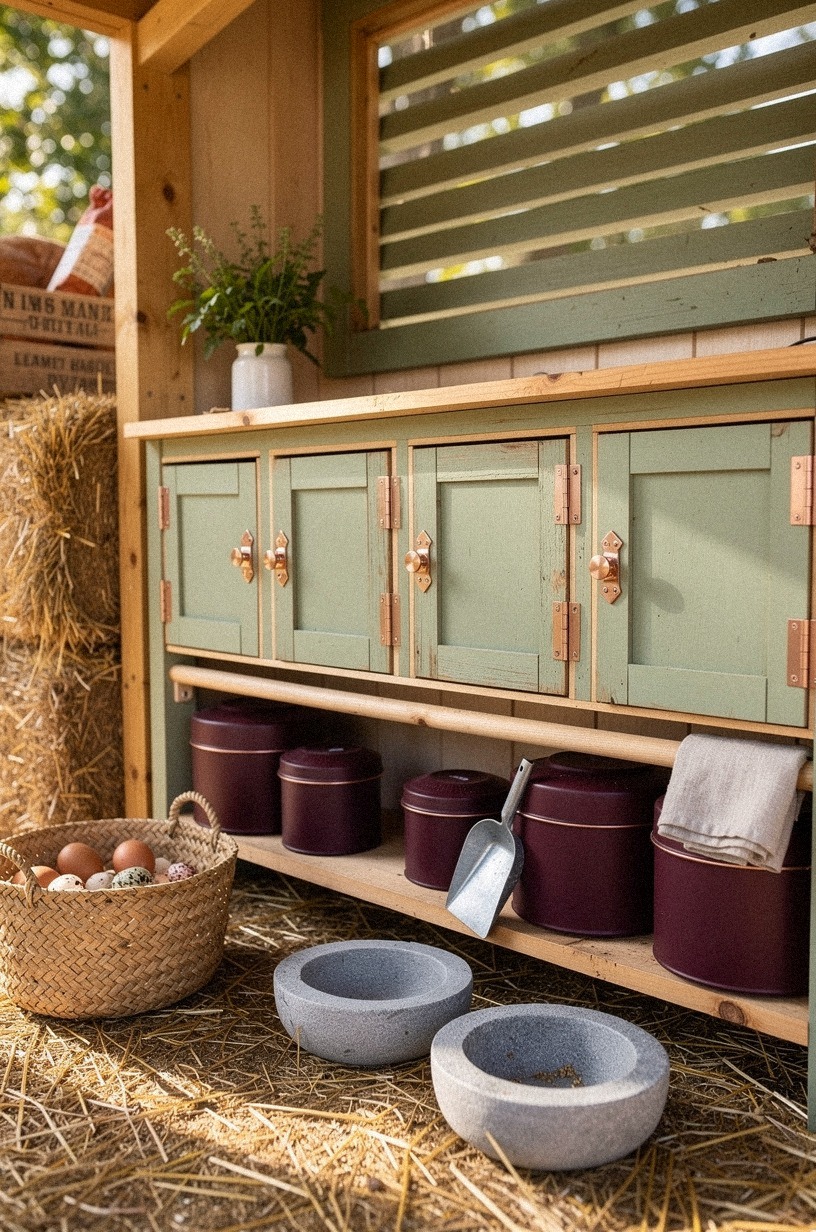 Paint the nesting boxes in a soft sage green