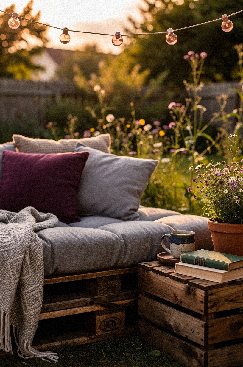Build a pallet daybed with overstuffed cushions