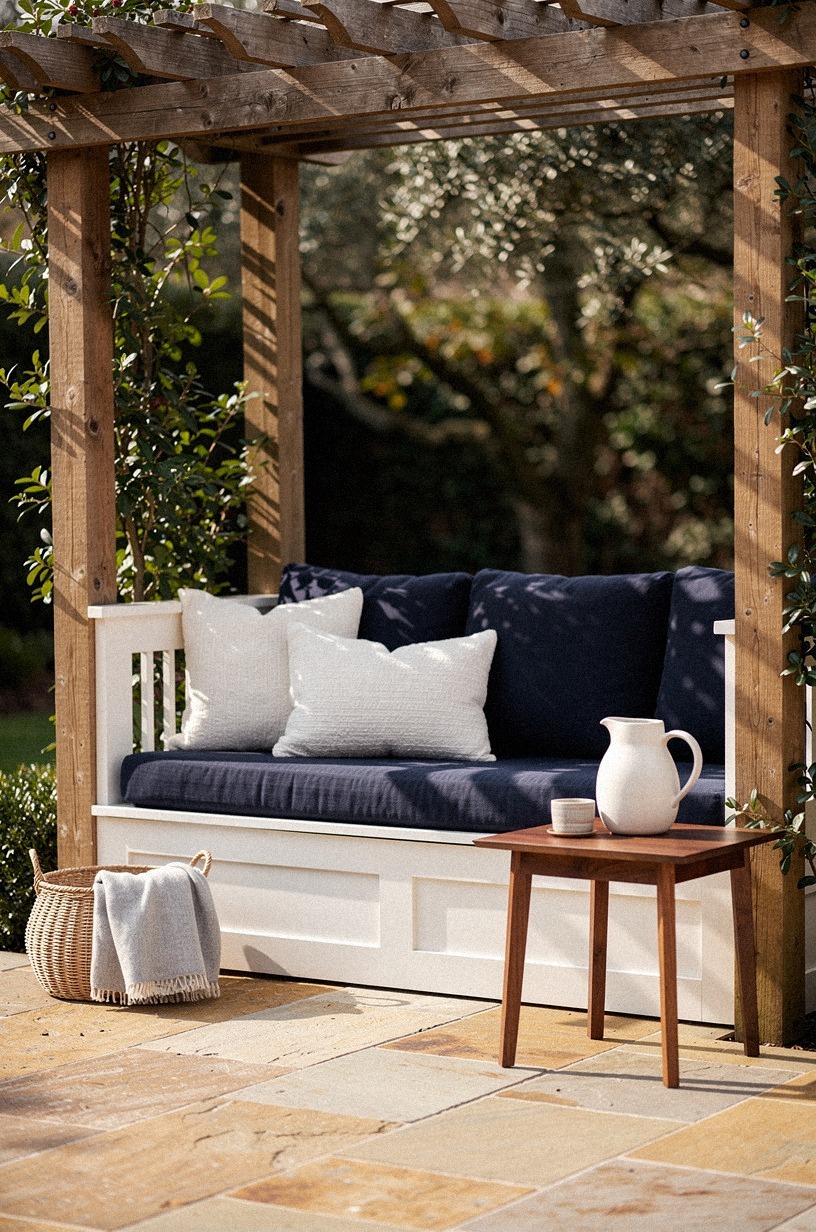 Build a pergola from rough-hewn timber for shade and structure