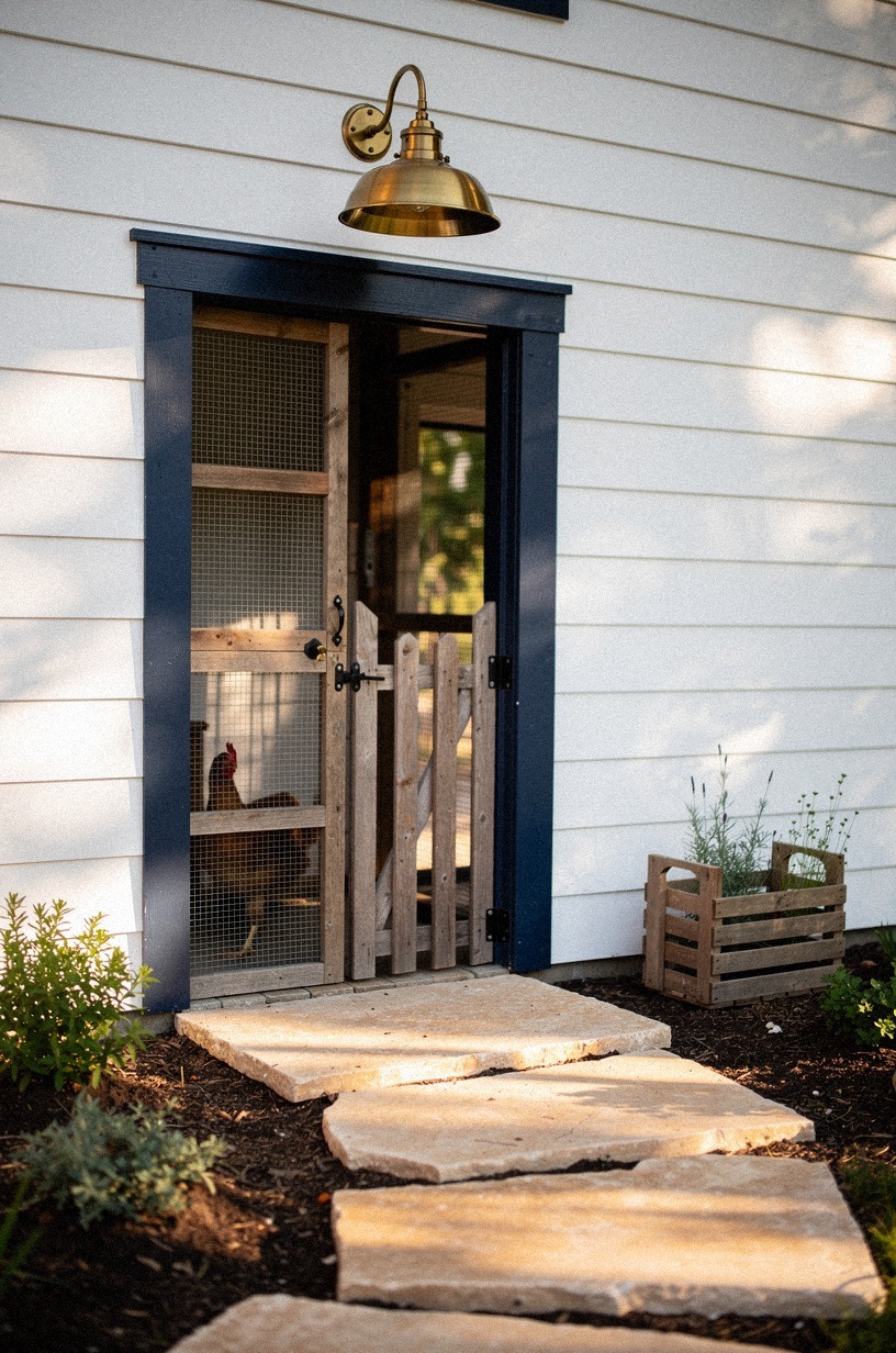 Hang a vintage brass lantern above the run entrance