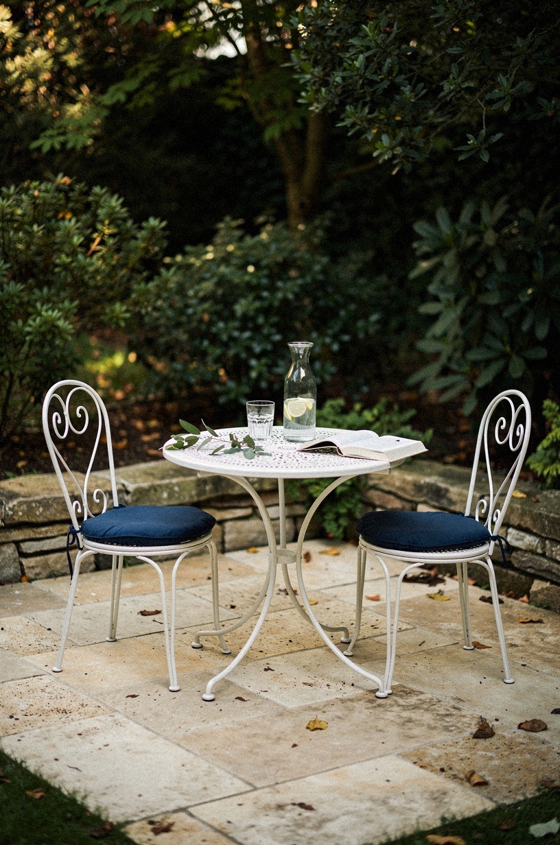 Set a wrought iron bistro table in the deepest shade