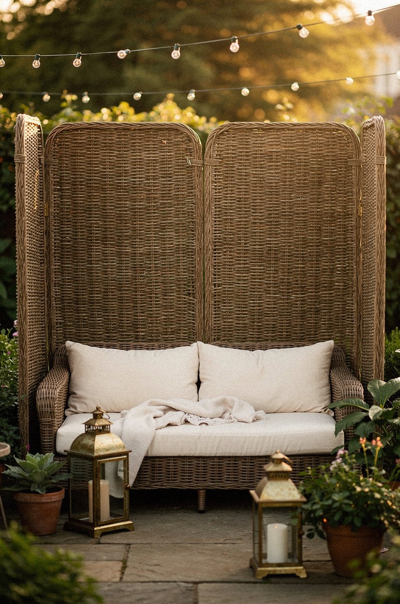 Screen the patio with woven willow panels instead of a hard wall