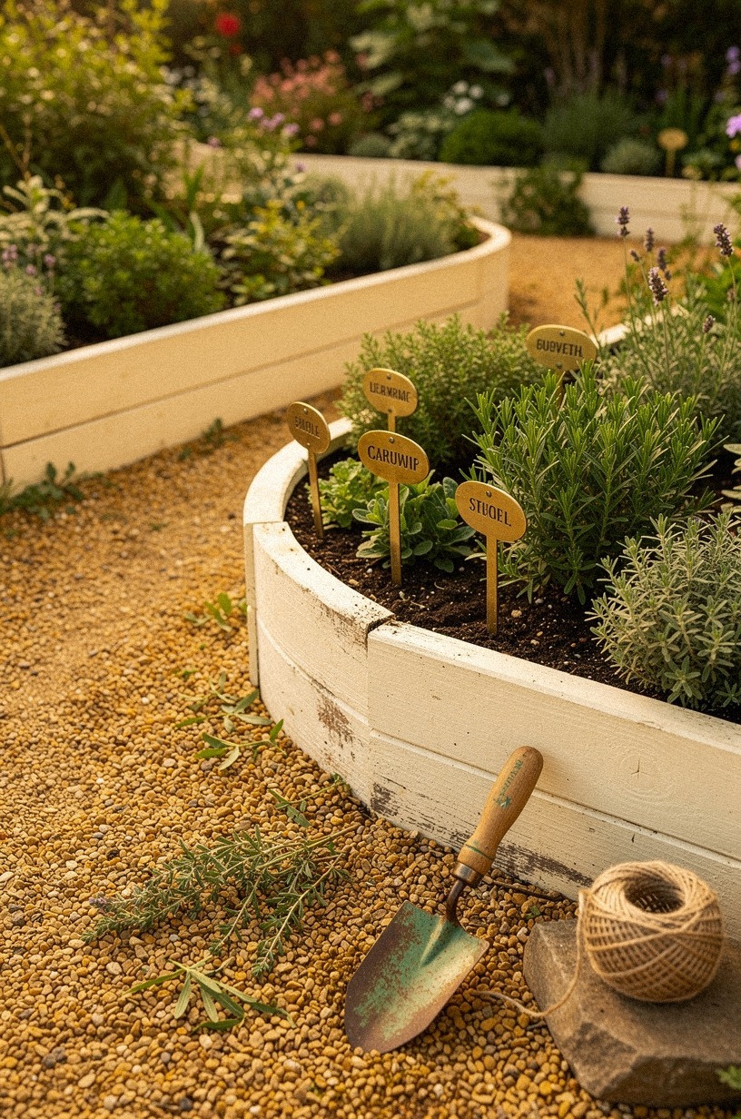 Lay a curving pea gravel path past the herb beds
