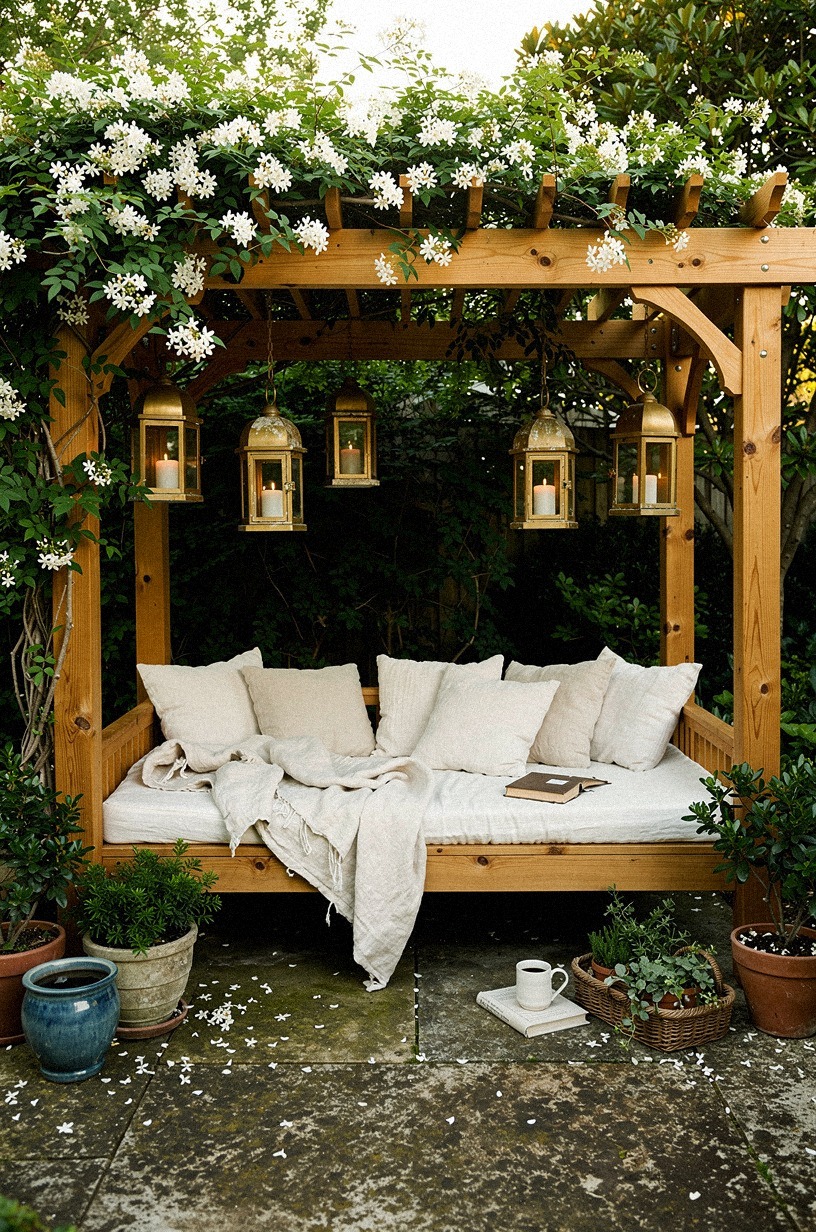 Lay a cedar pergola with climbing jasmine